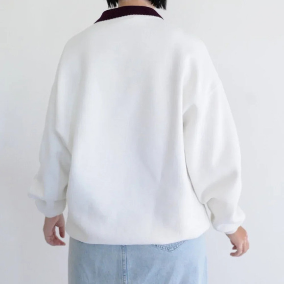 Vintage Gopher Sport White Puff Print Floral Heart Purple Collared Sweater XL - Picture 3 of 11